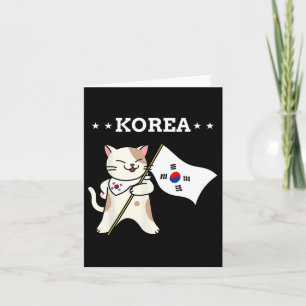 Tarjeta Bandera Coreana Y Gato Corea Del Sur