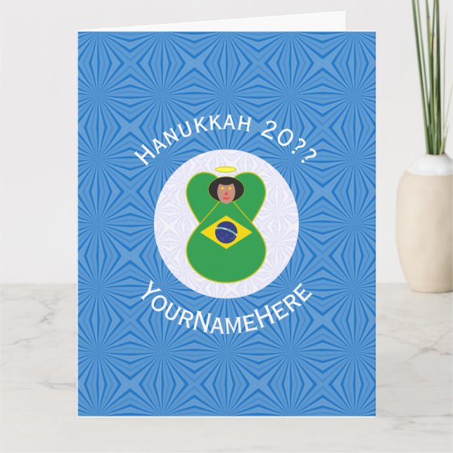 Tarjeta Bandera de Angel Hanukkah brasileña personalizada (Anverso)