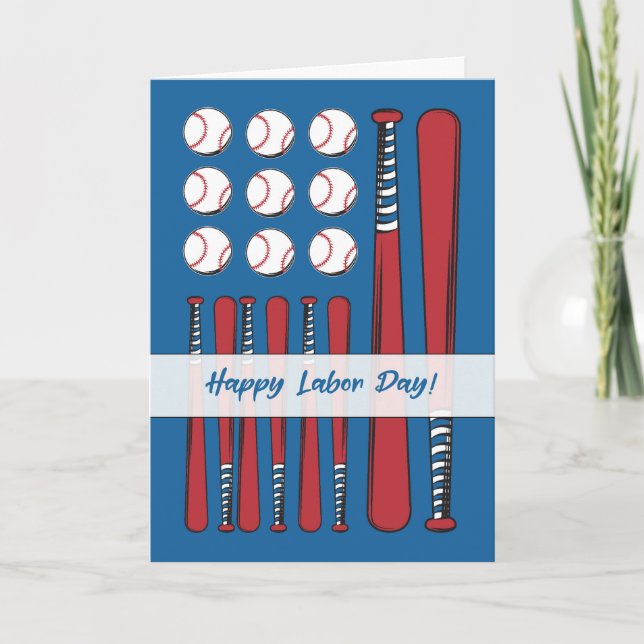 Tarjeta Bandera de béisbol del Día del Trabajo Azul Blanco (Anverso)