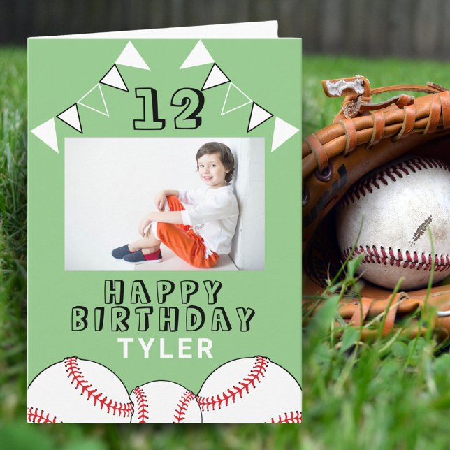 Tarjeta Bandera de béisbol Green Sports Boy Photo Birday (Subido por el creador)