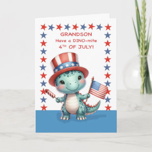 Tarjeta Bandera de Gorra de Dinosaurio Cute el 4 de julio