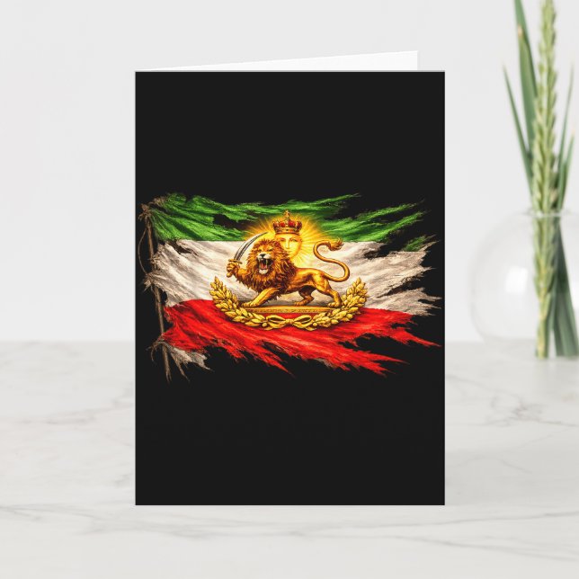 Tarjeta Bandera de Irán con emblema de león y sol, Persia  (Anverso)