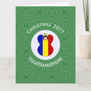 Tarjeta Bandera de Navidad Angel Rumano Personalizada 