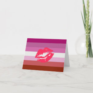 Tarjeta Bandera de orgullo lesbiana con lápiz labial