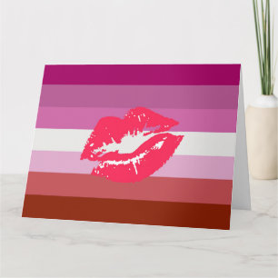 Tarjeta Bandera de orgullo lesbiana con lápiz labial