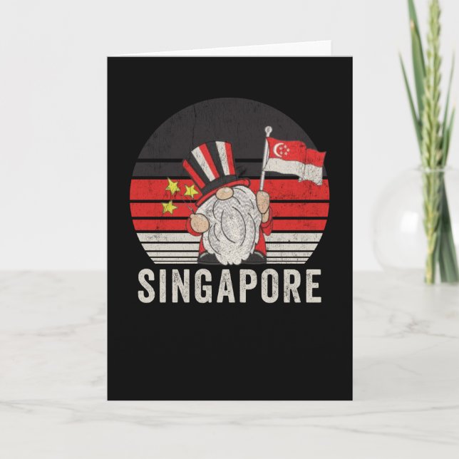 Tarjeta Bandera de Singapur - Gnome gracioso - Vintage (Anverso)