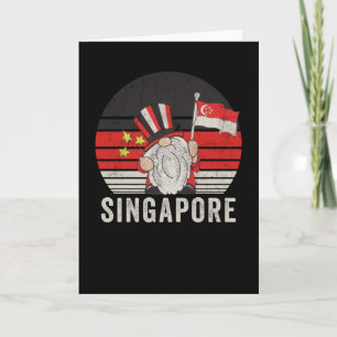Tarjeta Bandera de Singapur - Gnome gracioso - Vintage