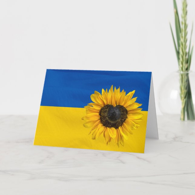 Tarjeta Bandera de Ucrania con girasol cardíaco (Anverso)