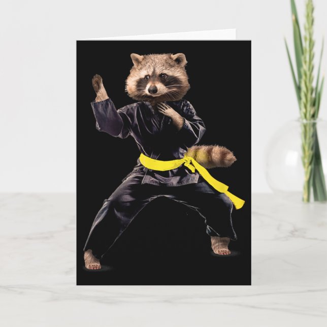 Tarjeta Bandera de Ucrania Mapache Kungfu Lindo  (Anverso)