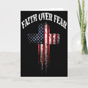 Tarjeta Bandera estadounidense cruz cristiana Fe sobre el 
