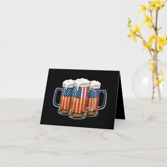 Tarjeta Bandera estadounidense de Cerveza 4 de julio Meric (flor amarilla)