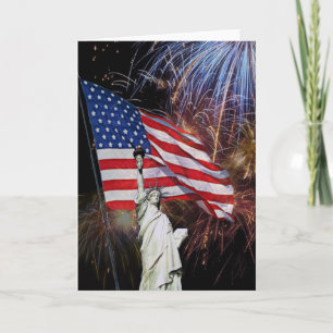Tarjeta Bandera estadounidense, fuegos artificiales y esta