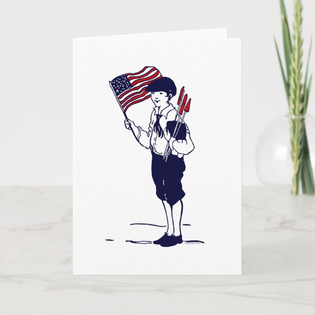 Tarjeta Bandera estadounidense patriótica y niño de fuegos (Anverso)