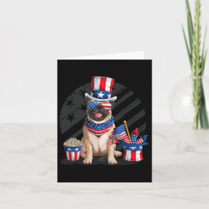 Tarjeta Bandera estadounidense Pug 4 de julio Día de la In