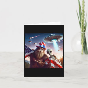 Tarjeta Bandera Estadounidense Sasquatch Con Alien Ufo Big