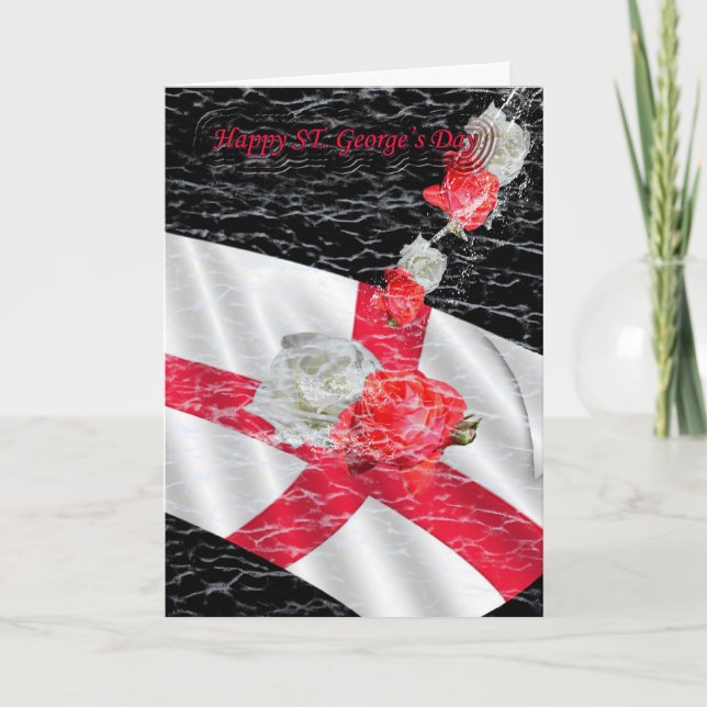 Tarjeta Bandera inglesa y rosas del día de San Jorge (Anverso)