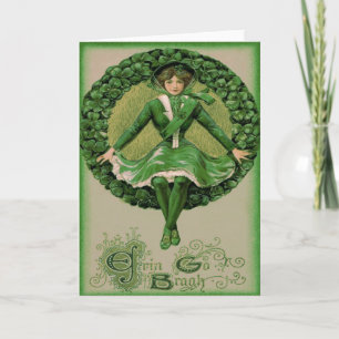 Tarjeta Bandera irlandesa americana Arpa de Erin Shamrock
