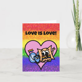 Tarjeta Bandera LGBTQIA Love is Love Pride con Ollie y Mik