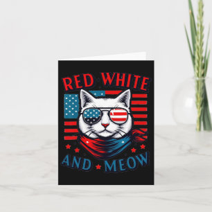 Tarjeta Bandera Norteamericana De Color Blanco Rojo Y Gato