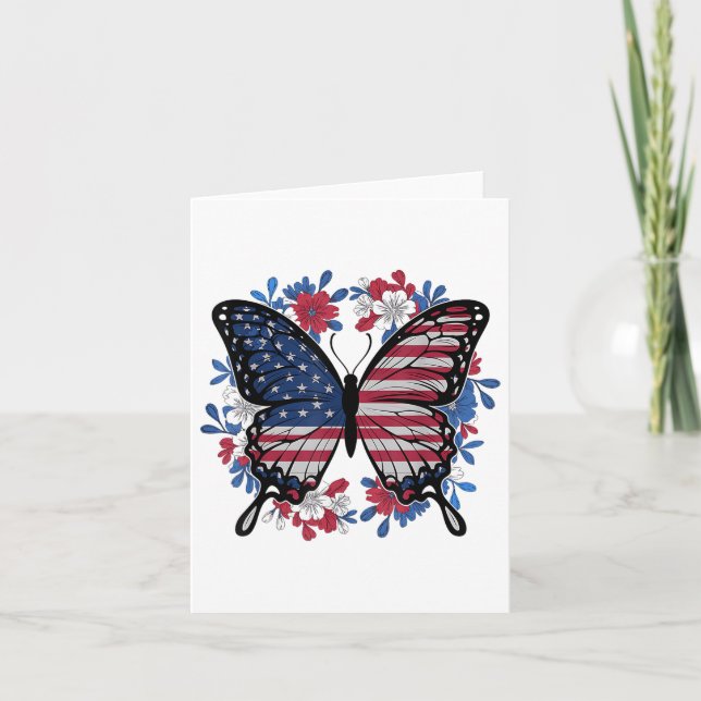 Tarjeta Bandera Norteamericana De Mariposa Patriótica Eeuu (Anverso)