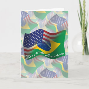 Tarjeta Bandera ondulante brasileña-estadounidense