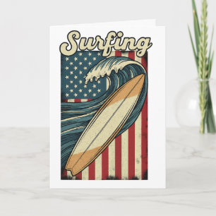 Tarjeta Bandera Retro Surfing USA