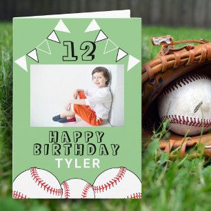 Tarjeta Bandera Verde Pelota Béisbol Deportes Niño Foto Cu