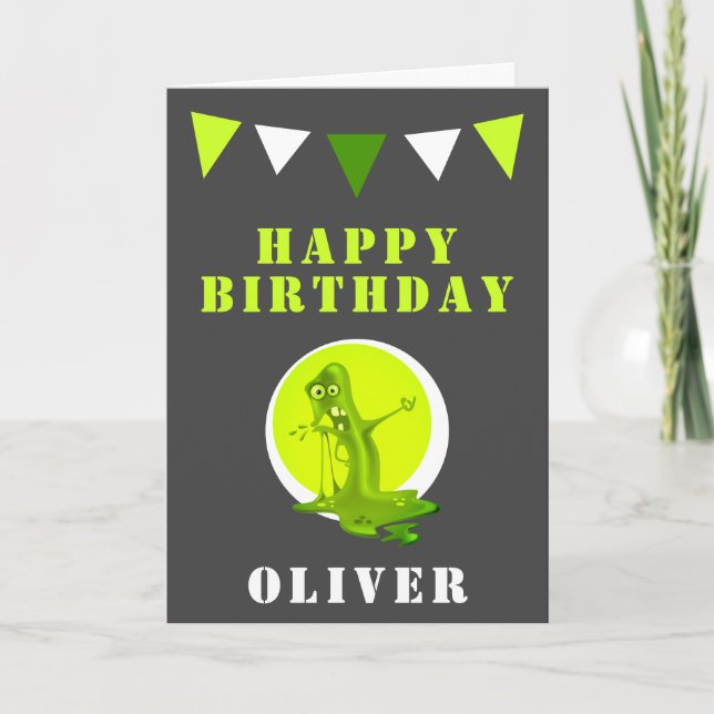 Tarjeta Banderas de cumpleaños de niños monstruo de baba v (Anverso)
