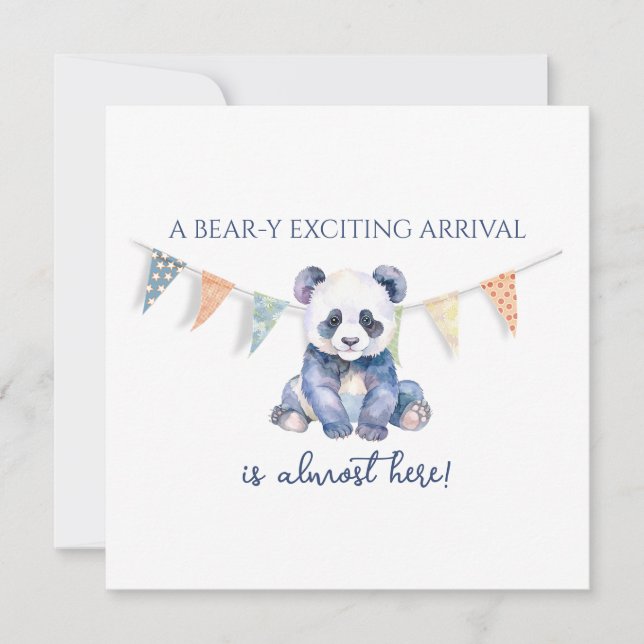 Tarjeta Banderas de fiesta de bebé con pandas en acuarela  (Anverso)