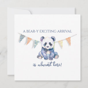 Tarjeta Banderas de fiesta de bebé con pandas en acuarela 