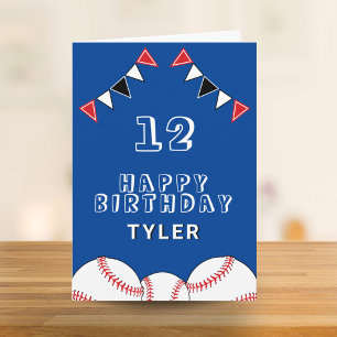 Tarjeta Banderas de pelota de béisbol azul cumpleaños de n