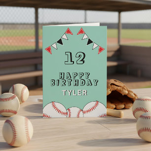 Tarjeta Banderas de pelota de béisbol verde cumpleaños de 