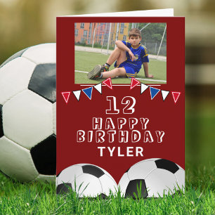 Tarjeta Banderines de fútbol balón de fútbol Foto Cumpleañ