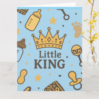 Tarjeta "Banner de Baby Shower Little King - Blue & Gold C