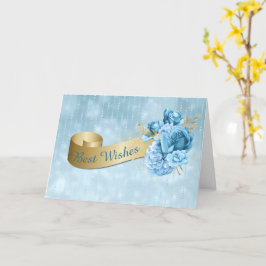 Tarjeta Banner de oro con Boda de flores azules