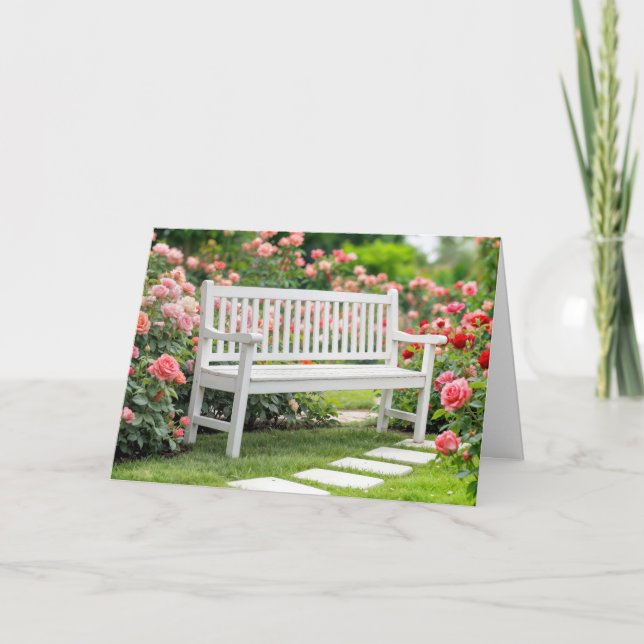 Tarjeta Baño blanco de cumpleaños en un jardín de Rosa de  (Anverso)