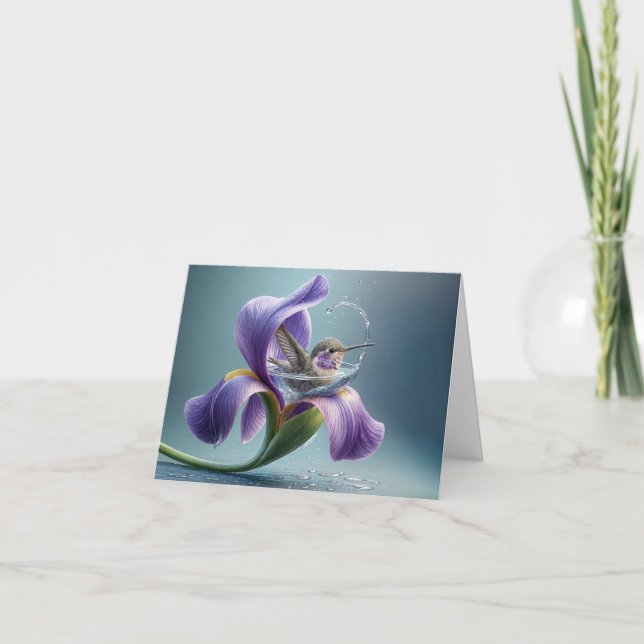 Tarjeta Baño De Colibrí En Una Florencia De Iris (Anverso)