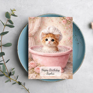 Tarjeta Baño de Gatito Adorable