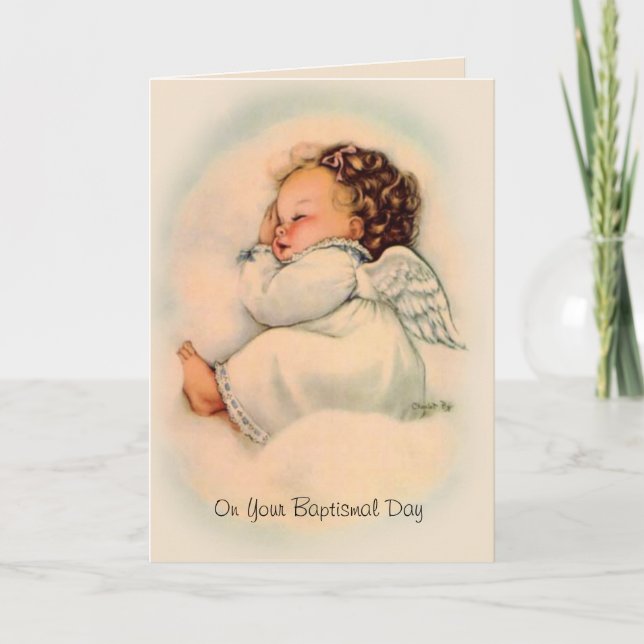 Tarjeta Baptismal Bendición Vintage Baby Angel (Anverso)