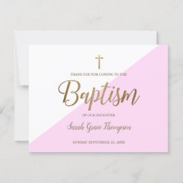 Tarjeta Baptismo Gracias Bebé Chica Oro Rosa Simple
