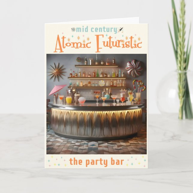 Tarjeta Bar Fiesta atómico de mediados de siglo (Anverso)