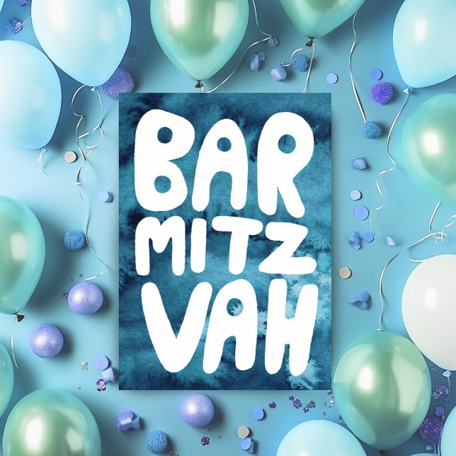 Tarjeta BAR MITZVAH Personalizable Congrats con Acuarela A (BAR MITZVAH Customizable Blue Watercolor Congrats Mazel Tov Custom Card
)
