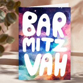 Tarjeta BAR MITZVAH Personalizable Galaxia Arcoíris Felici