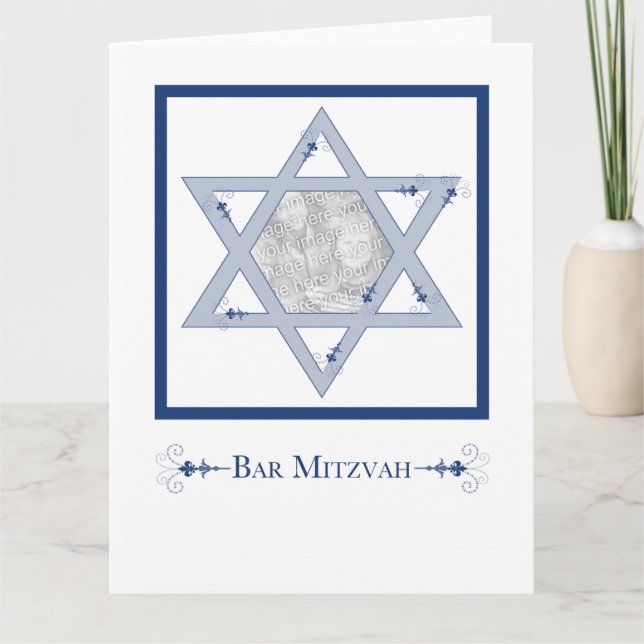 Tarjeta bar mitzvah (tarjeta de foto estrella de david ele (Anverso)