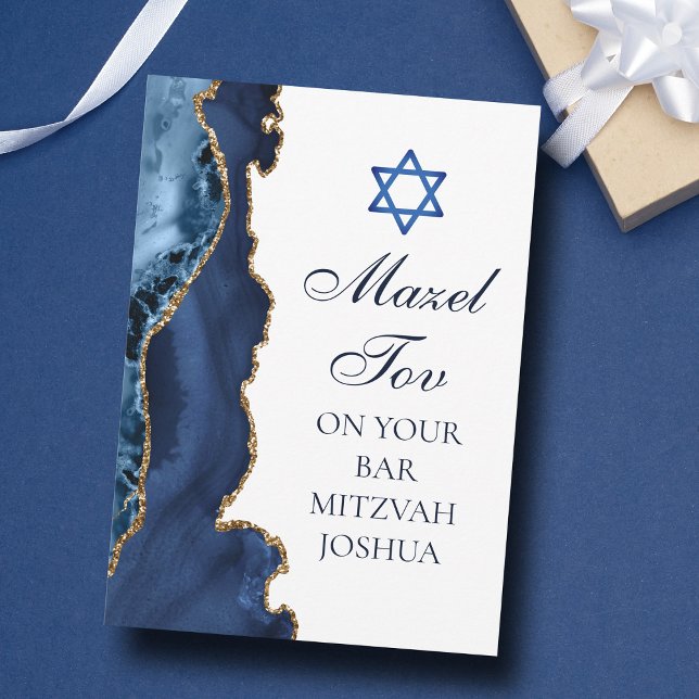 Tarjeta Bar Personalizado Navy Blue Gold Mitzvah Mazel Tov (Subido por el creador)