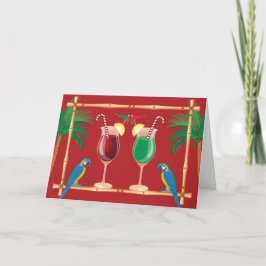 Tarjeta Bar Tiki con loros y Navidades de bebidas