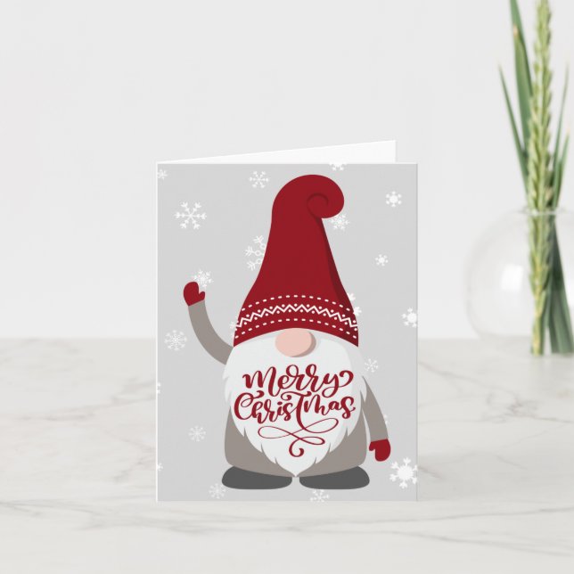 Tarjeta Barba de Gnome de Navidad Feliz Navidad Gris Rojo (Anverso)