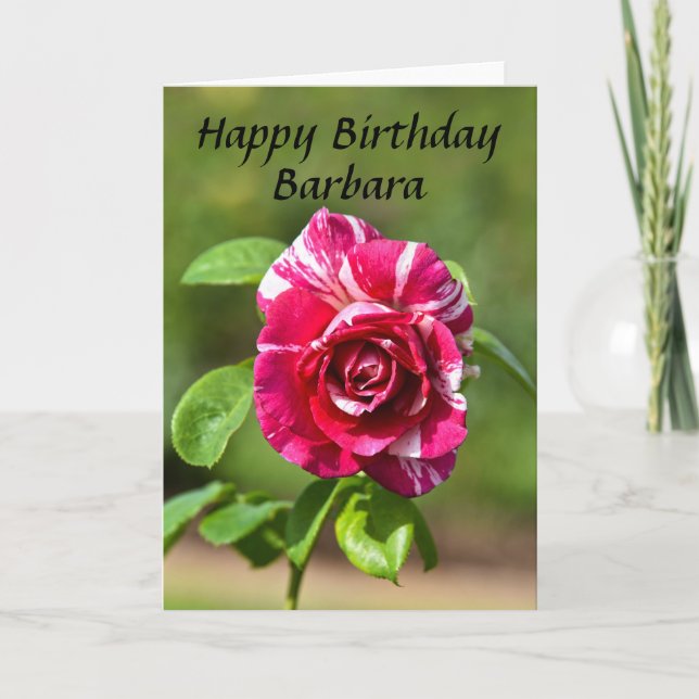 Tarjeta Barbara Dark Pink y White Strike Rosa, Cumpleaños (Anverso)