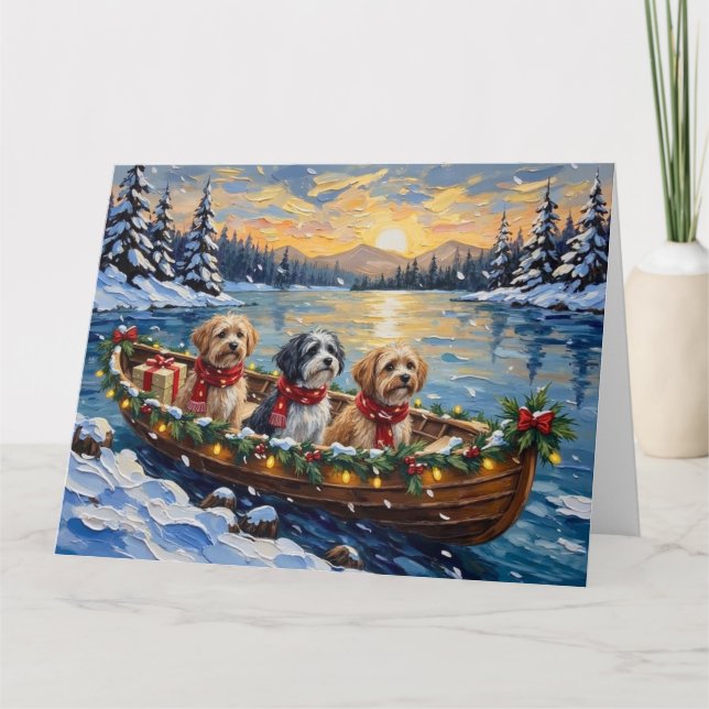 Tarjeta Barca de Navidad Lhasa Apso Fiesta (Anverso)