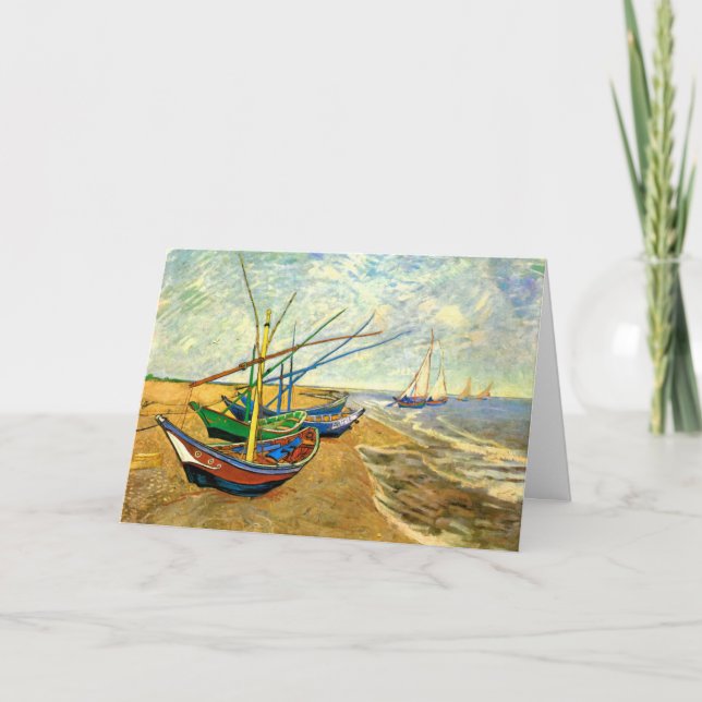 Tarjeta Barcas de Pesca en la Playa en Saintes Maries de V (Anverso)
